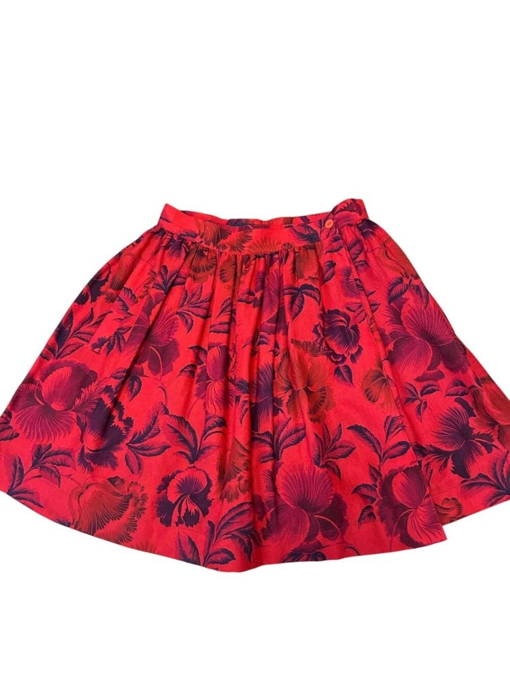 Vintage 1980s Escada Red & Black Floral Pleated A Line Skirt Pockets 38 US 4 6